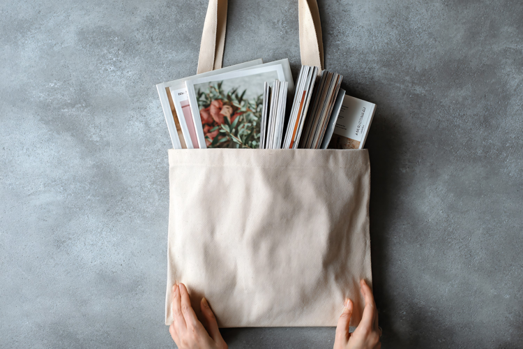 Canvas Tote Bag with Books for School and Shopping