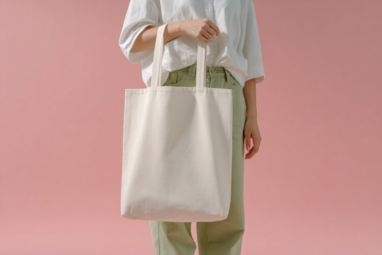 Woman Holding Cotton Tote Bag example image 1