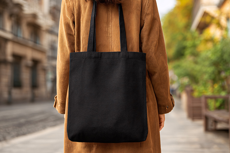 Black Tote Bag Outdoors for Lifestyle Branding