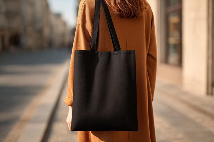 Black Canvas Tote Bag Mockup for Brand Identity