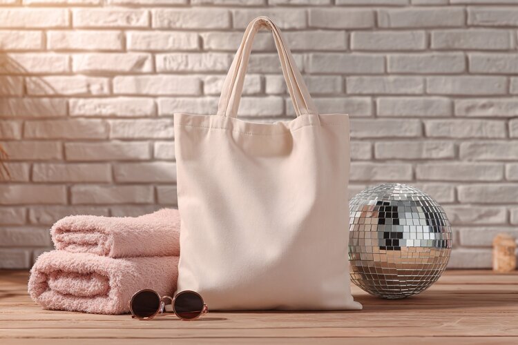 Canvas Tote Bag with Towels and Disco Ball example image 1