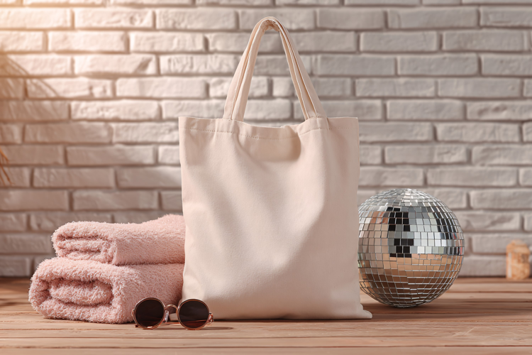 Canvas Tote Bag with Towels and Disco Ball