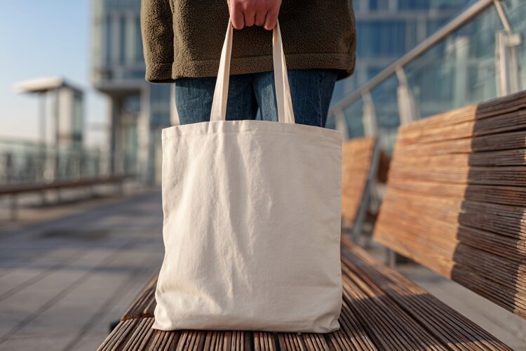 Person Holding Canvas Tote Bag for Branding example image 1