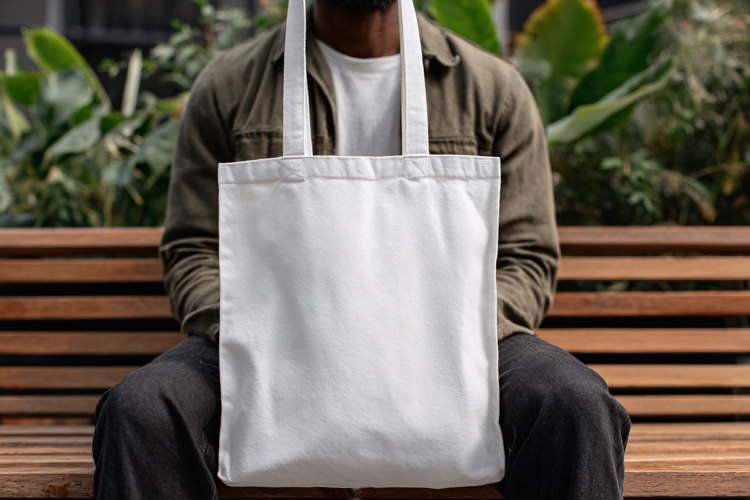 Man Holding White Canvas Tote Bag Mockup