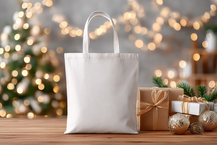 White Tote Bag for Holiday Gift Shopping