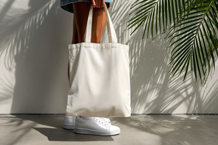 Woman Holding Canvas Tote Bag Mockup
