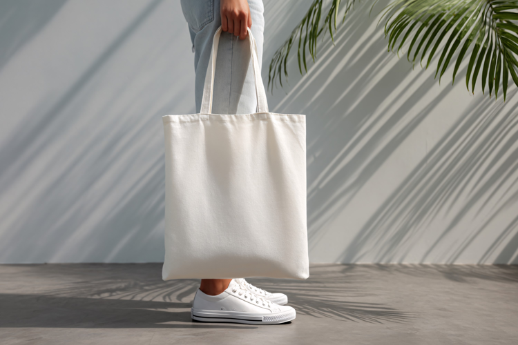 Canvas Shopper Bag Held by Person Mockup