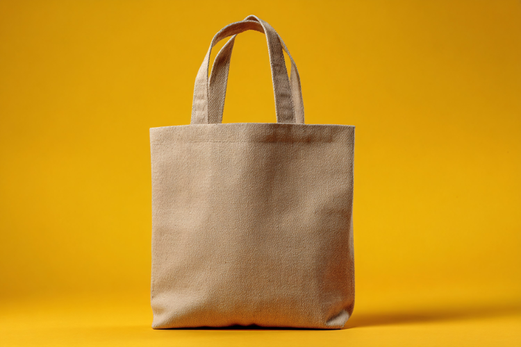 Textured Tote Bag on Yellow Background