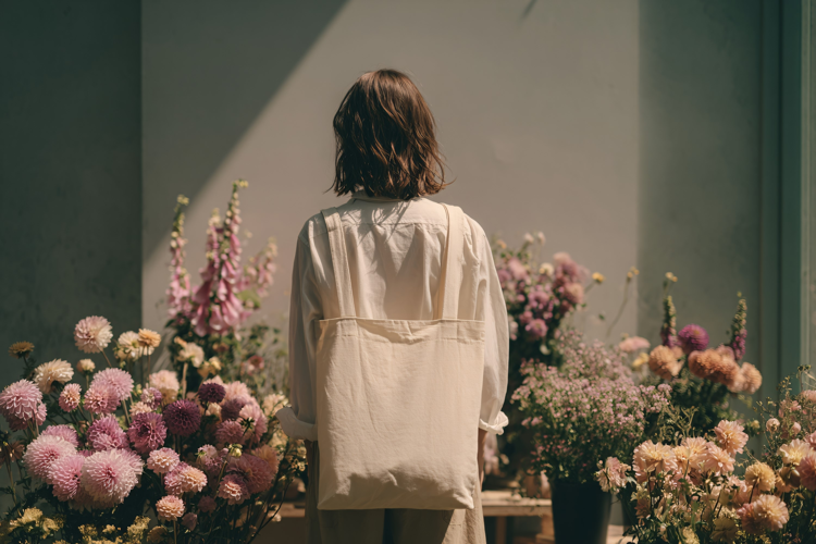 Canvas Tote Bag Mockup in Flower Store