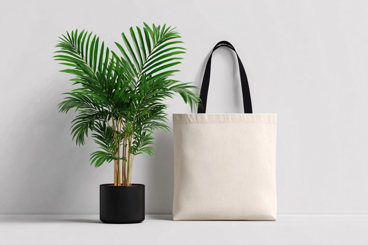 Canvas Tote Bag with Green Houseplant