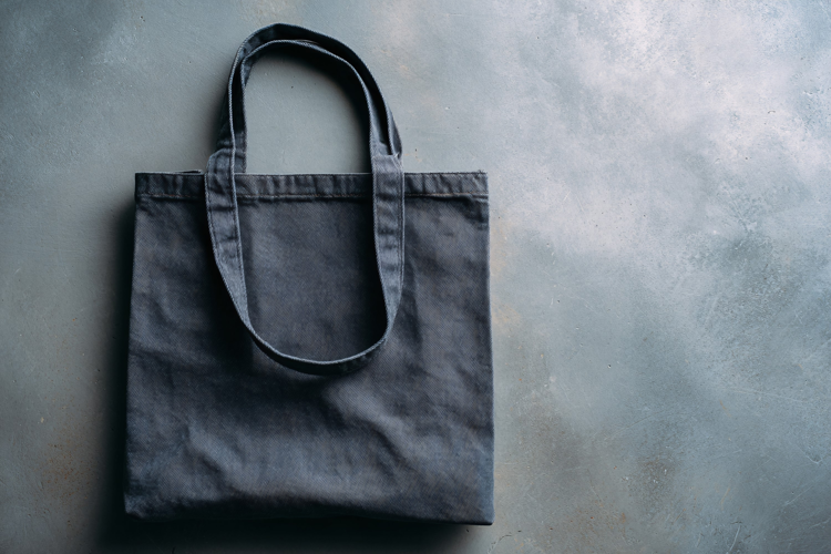 Black Tote Bag on Grey Background