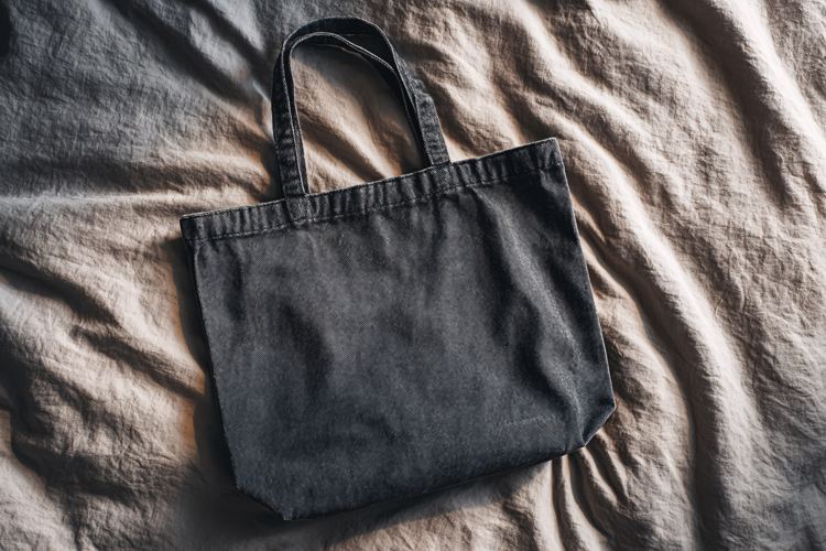Black Cotton Tote Bag on Fabric