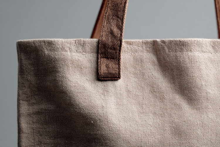 Linen Tote Bag with Leather Handles