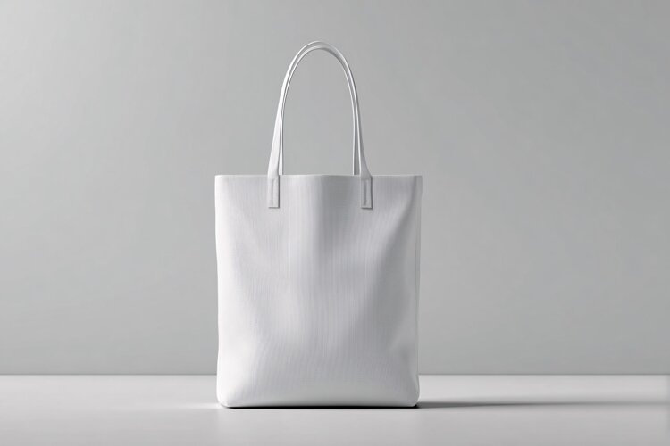 White Tote Bag Mockup on Neutral Studio Background example image 1