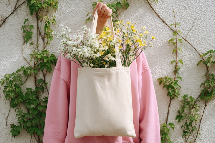 Canvas Tote Bag Filled with Flowers