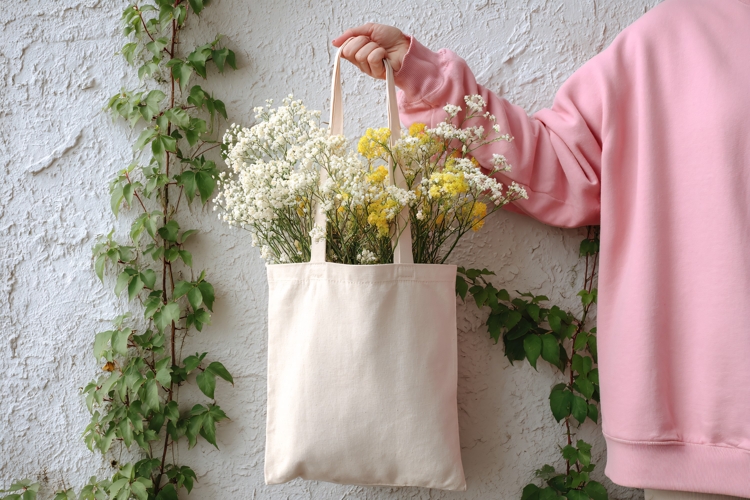 Canvas Tote Bag with Spring Flowers