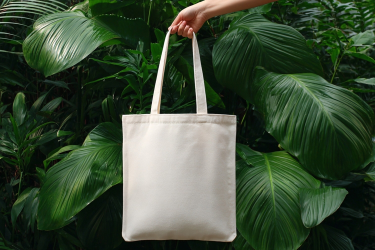 Canvas Tote Bag Against Green Leaves