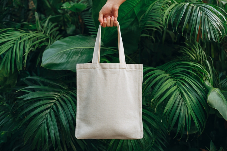 Canvas Tote Bag with Tropical Leaves