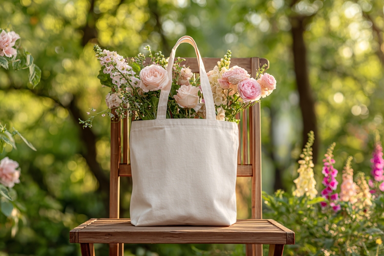 Cotton Shopper Bag with Flowers