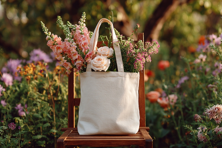 Canvas Tote Bag with Spring Blooms