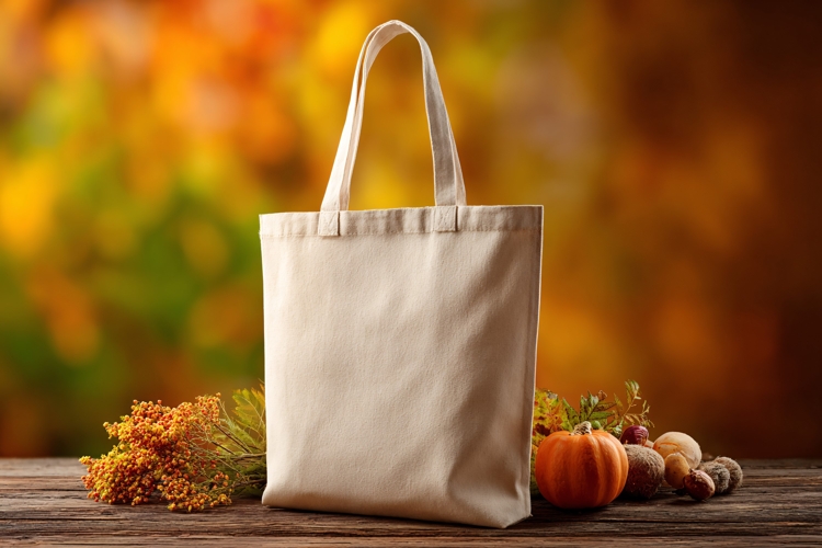 Canvas Tote Bag on Autumn Background for Branding