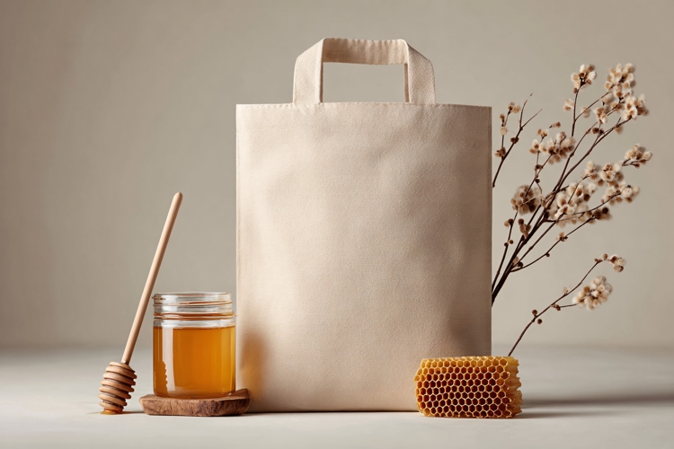 Canvas Tote Bag on Rustic Wooden Table