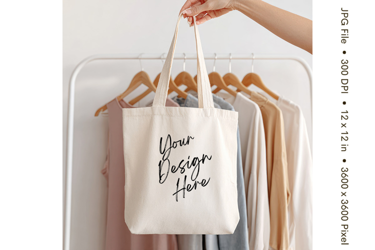 Canvas Tote Bag Mockup Shopping Bag White Natural Blank_121