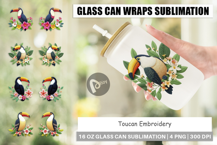 Glass Can Toucan Embroidery example image 1