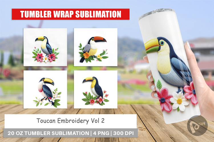 Tumbler Toucan Embroidery