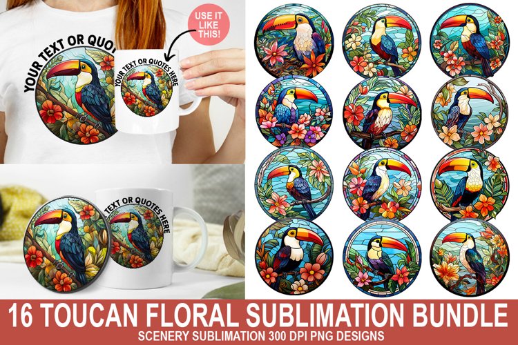 Toucan Floral Sublimation Bundle | Stained Glass Sublimation