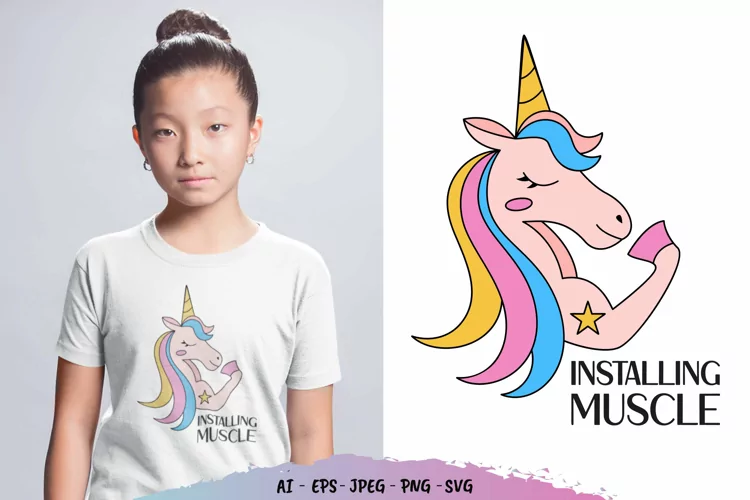 Adorable Unicorn Installing Muscle Illustration