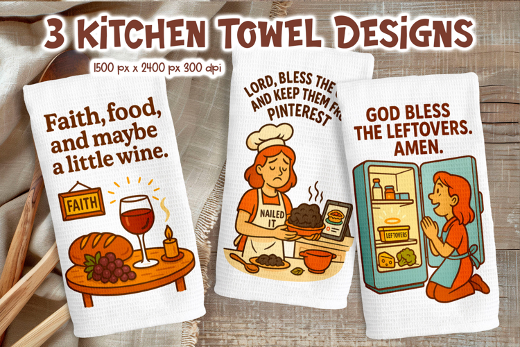 Funny Christian Kitchen Towels PNG | Food Faith Humor Print