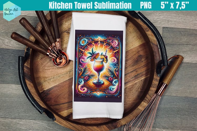 Funny Tarot Card Kitchen Towel Sublimation | Pina colada example image 1