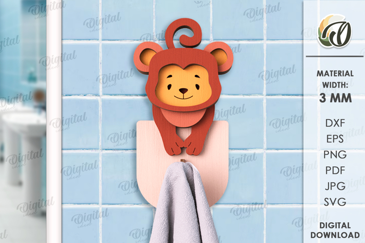 Towel hook Laser Cut. Monkey SVG
