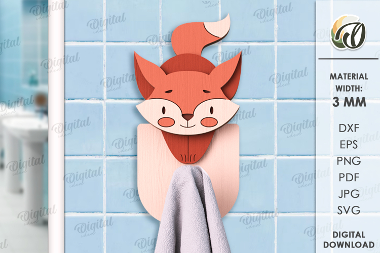 Towel hook Laser Cut. Fox SVG