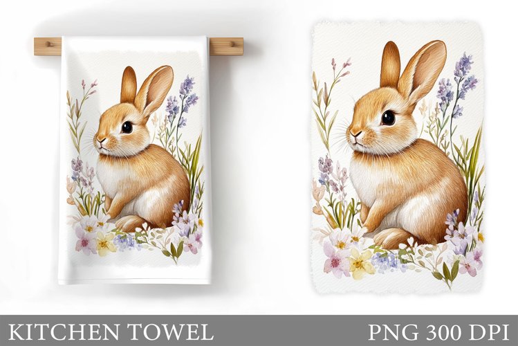 Cute Bunny Kitchen Towel. Flowers Kitchen Towel Sublimation example image 1