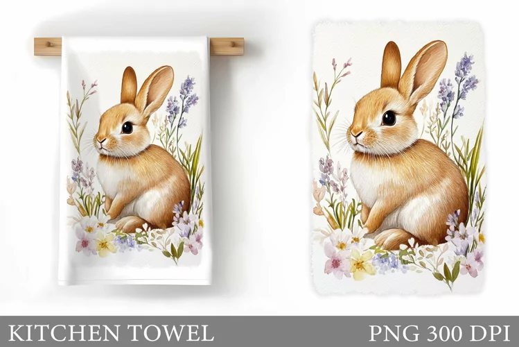 Cute Bunny Kitchen Towel. Flowers Kitchen Towel Sublimation