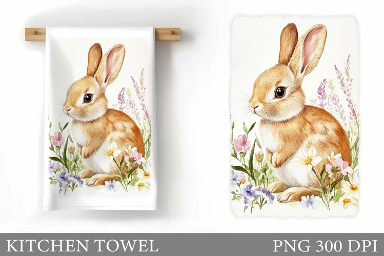 Cute Bunny Kitchen Towel. Flowers Kitchen Towel Sublimation