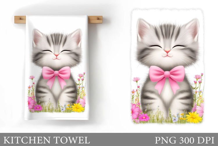 Cute Cat Kitchen Towel. Cat Flowers Kitchen Towel Design