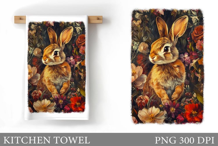 Cute Bunny Kitchen Towel. Flowers Kitchen Towel Sublimation example image 1