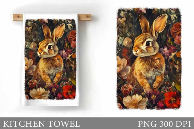 Cute Bunny Kitchen Towel. Flowers Kitchen Towel Sublimation