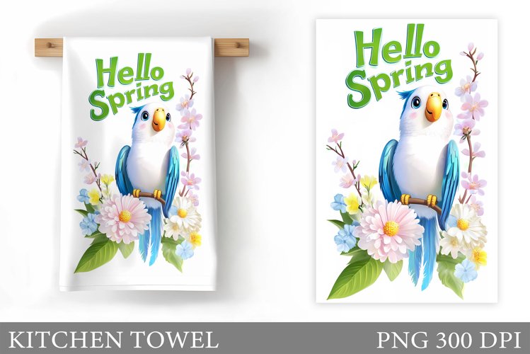 Spring Parrot Kitchen Towel. Spring Kitchen Towel Design