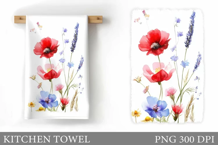 Flowers Kitchen Towel. Wildflowers Kitchen Towel Design