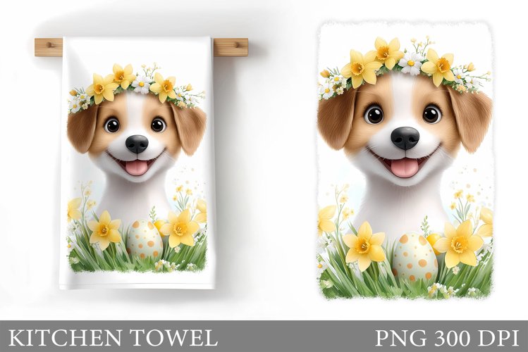 Easter Dog Kitchen Towel . Easter Kitchen Towel Design example image 1