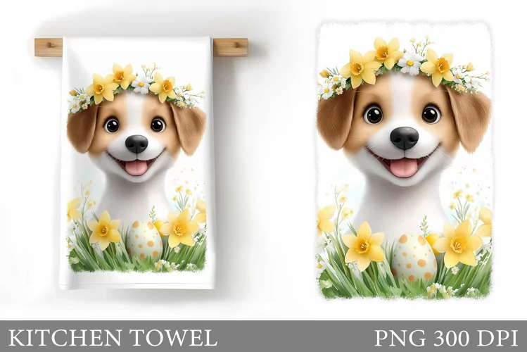 Easter Dog Kitchen Towel . Easter Kitchen Towel Design