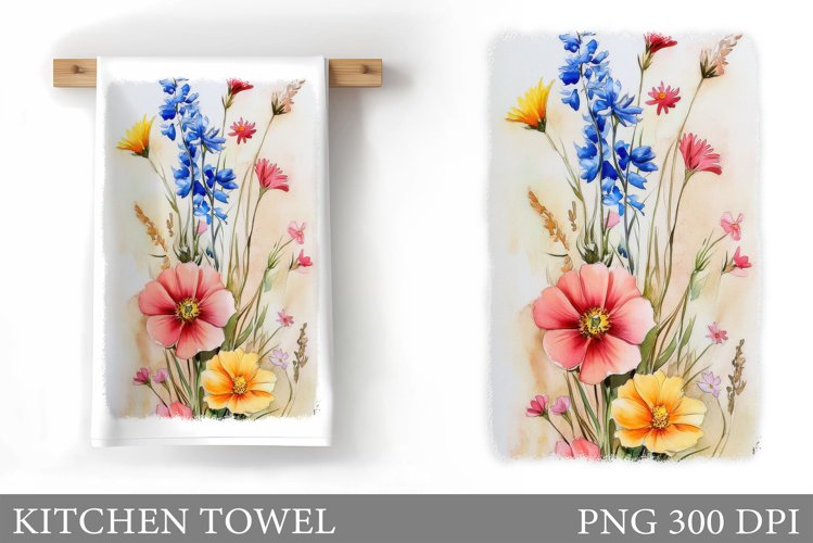 Wildflowers Kitchen Towel. Flowers Kitchen Towel Sublimation example image 1
