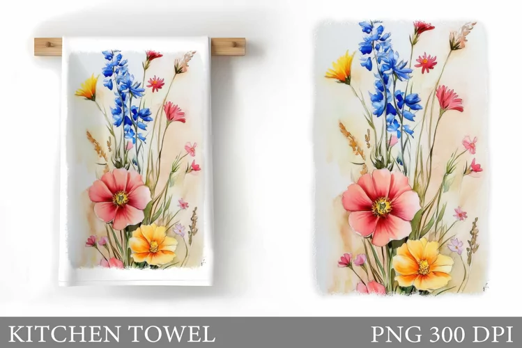 Wildflowers Kitchen Towel. Flowers Kitchen Towel Sublimation