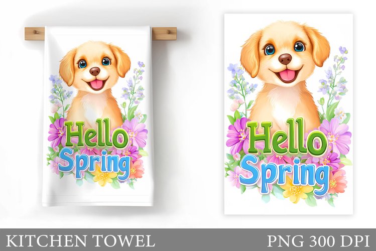Spring Dog Kitchen Towel. Spring Kitchen Towel Design example image 1