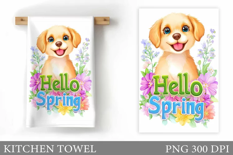 Spring Dog Kitchen Towel. Spring Kitchen Towel Design