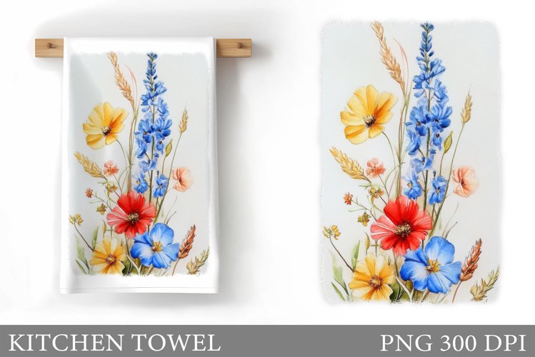 Wildflowers Kitchen Towel. Flowers Kitchen Towel Sublimation example image 1